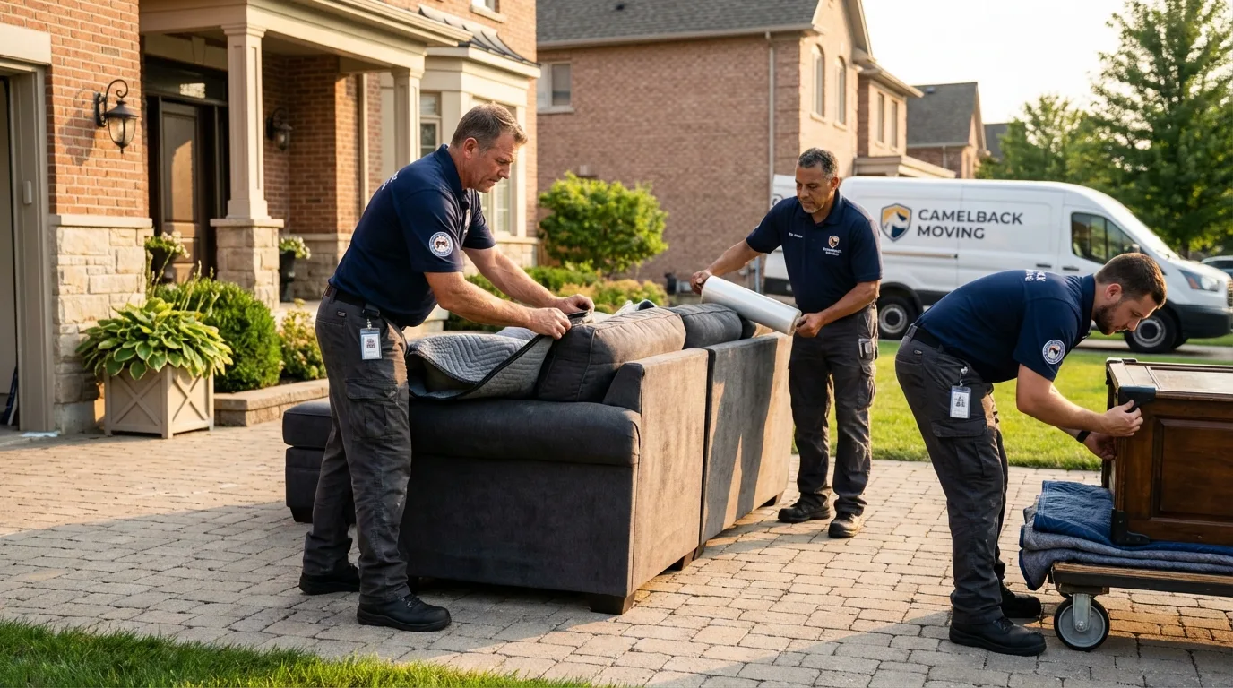 Large estate moving crew wrapping furniture in Fort Madison, IA