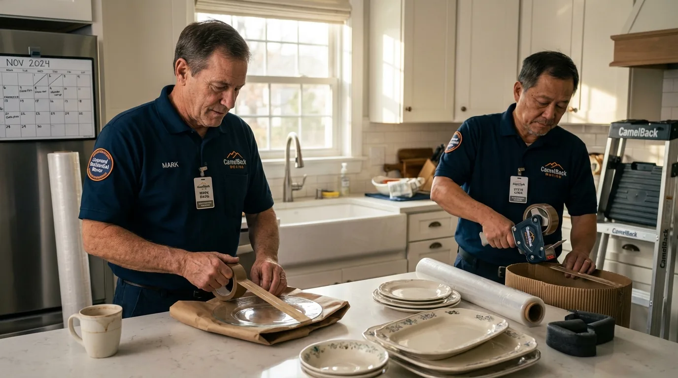 Professional crew packing kitchen dishware in Fort Madison, IA